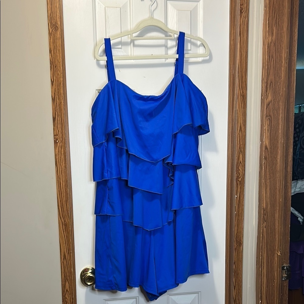 Fit 4 U Blue Tiered Ruffle Romper One Piece Swimwear 26W EUC